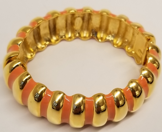 Light Coral Enamel Polished Gold Ribbed Bracelet