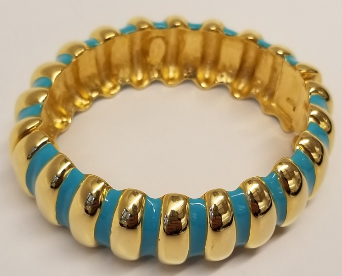 Polished Gold and Turquoise Hinged Bracelet