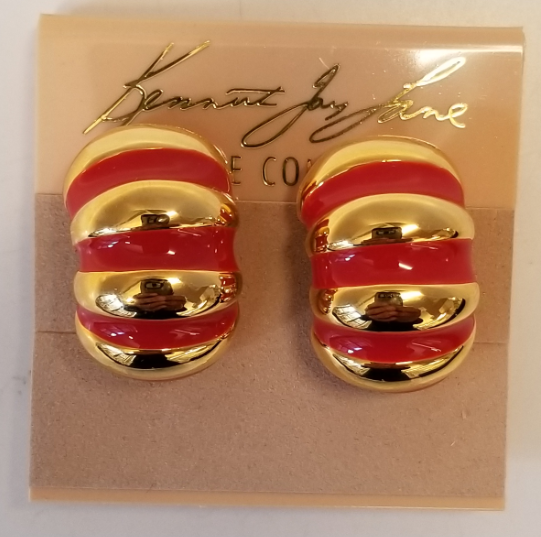 Polished Gold Red Enamel Shrimp Clip Earring