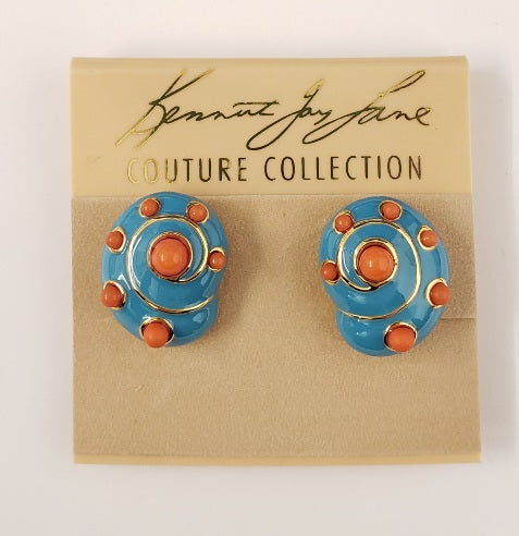 Gold with Turquoise Coral Dots Snail Clip Earring