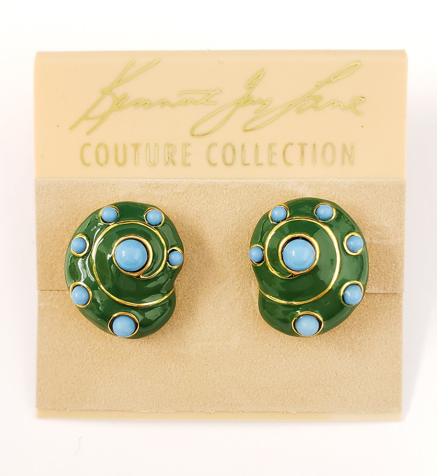 Gold with Jade Turquoise Dots Snail Clip Earring