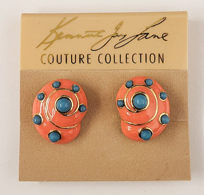 Gold with Coral Turquoise Dots Snail Clip Earring
