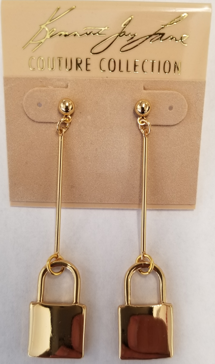 2.75" gold lock stick drop ball top pierced earring