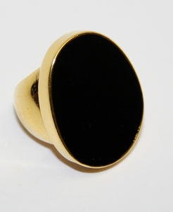 Polished Gold Black Enamel Ring