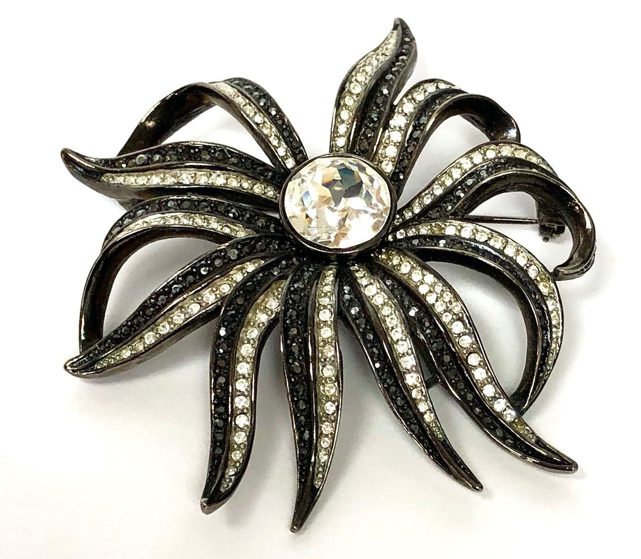 Gunmetal Argent and Crystal Crystal Center Flower Pin