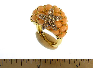 Gold and Angelskin Silver and Crystal Starfish Ring