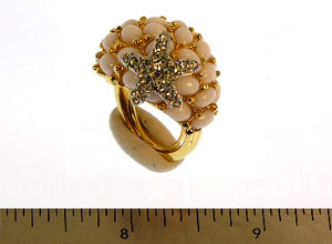 Gold White Cabachons Silver and Crystal Starfish Ring