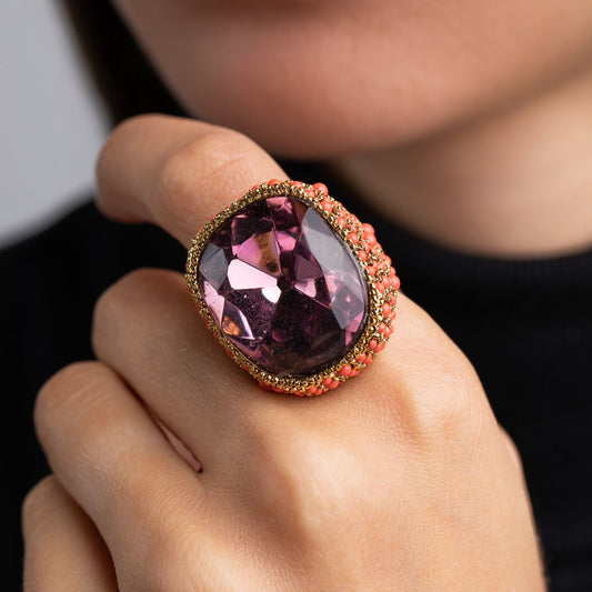 Antique Gold and Coral with Amethyst Center Ring