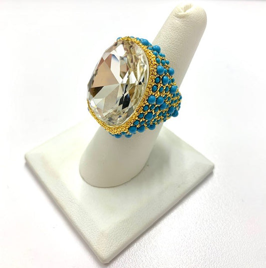 Turquoise and Crystal Center Stone Ring