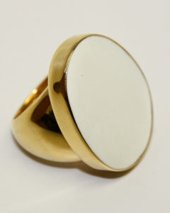 Polished Gold White Enamel Ring