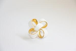 Large Polished Gold-White Enamel Bow Ring