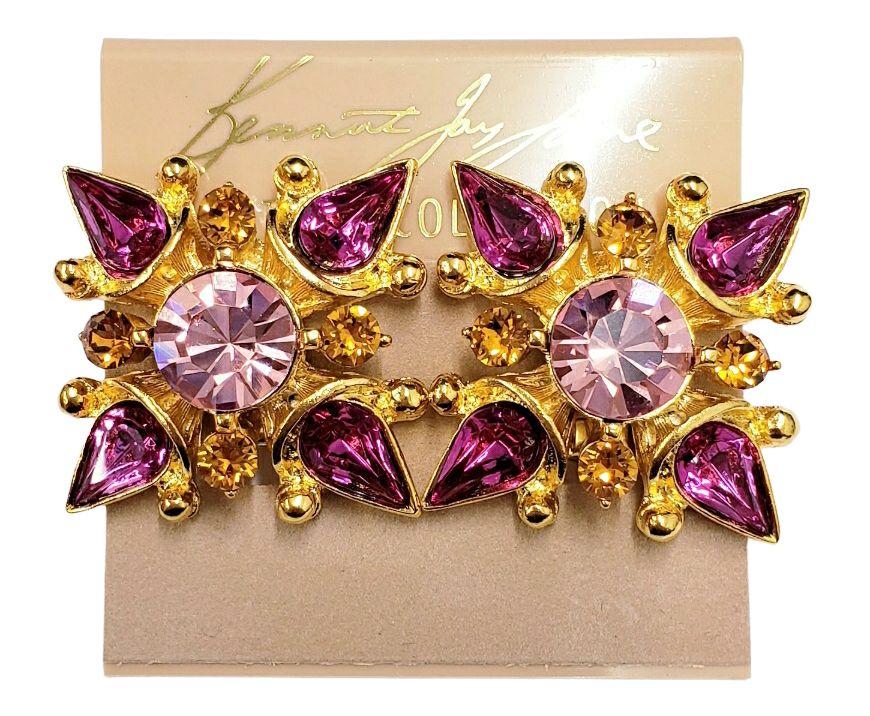 Gold with Topaz Multi Pink & Pink Center Maltese Clip Earring