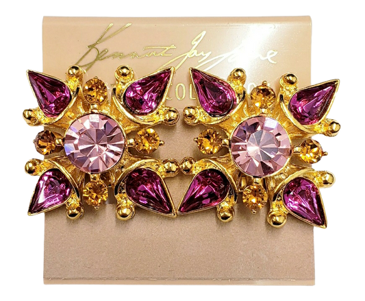 Gold with Topaz Multi Pink & Pink Center Maltese Clip Earring