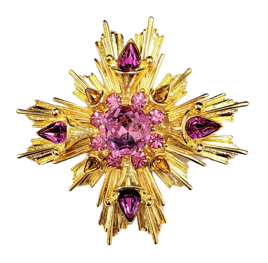 Gold with Topaz- Multi Pink & Pink Center Maltese Pin