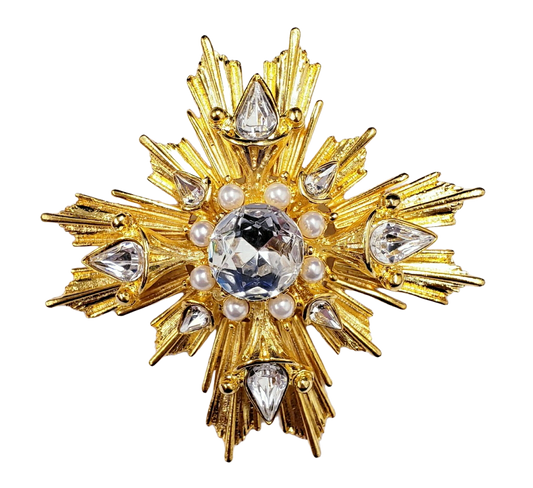 Gold with Crystal & Pearl dots Crystal Center Maltese Pin
