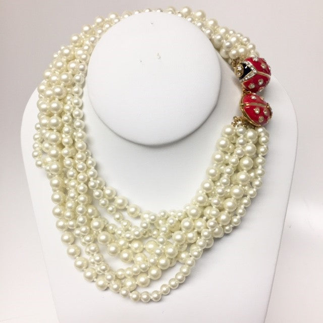 18" Barbara Bush 8 Row Cultura Pearl Necklace With Ladybug Clasp