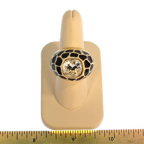 Black & White Adjustable Ring with Crystal Stone in Center