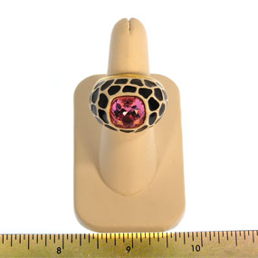 Black & White Adjustable Ring with Pink Stone in Center