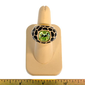 Black & White Adjustable Ring with Green Diamond Stone in Center