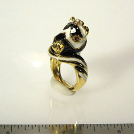 Gold Black and White Zebra Head Adjustable Ring