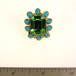 Gold Turquoise Sides Peridot Center Ring