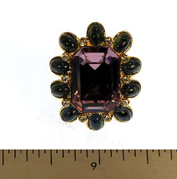 Gold and Flawed Sapphire Light Amethyst Center Ring