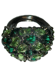 Gunmetal and Multi Green Stone Cluster Ring