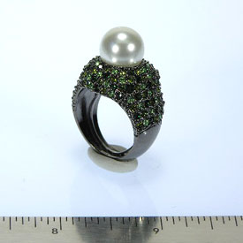 Gunmetal Multi Green White Pearl Ring