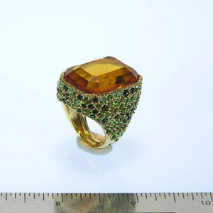 Antique Gold and Multi Green Topaz Center Ring