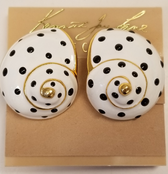 White Enamel Black Dots Snail Clip Earring