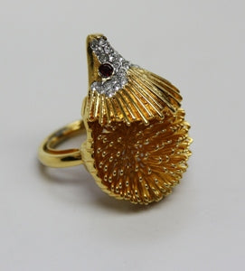 Adjustable Polished Gold Hedgehog With Ruby Eye Ring