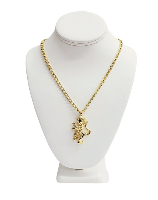 20" Gold Chain with Lion Emerald Eyes Pendant Necklace