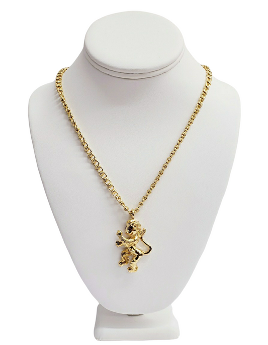 20" Gold Chain with Lion- Ruby Eyes Pendant Necklace