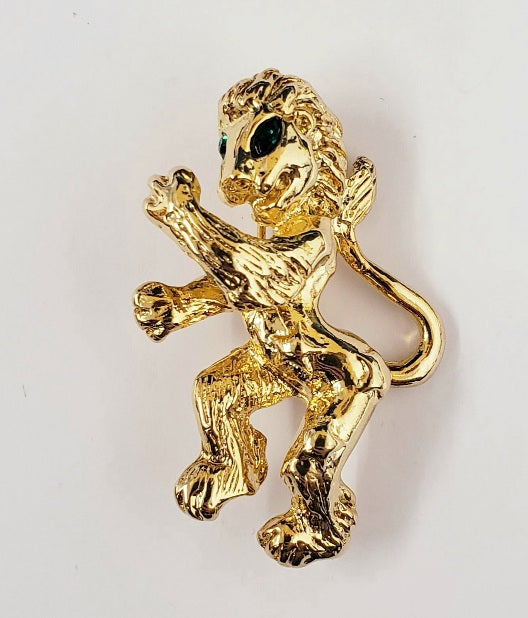2" Gold Lion with Emerald Eyes Pin