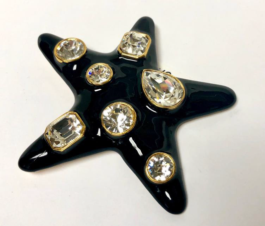 Black Star Pin with Crystals