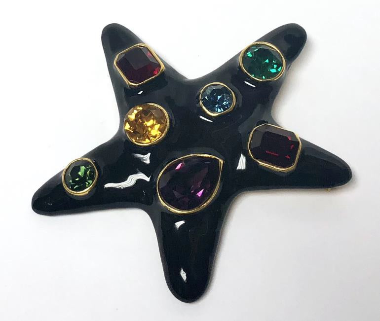 Black Star Pin with Multi-Color Gems