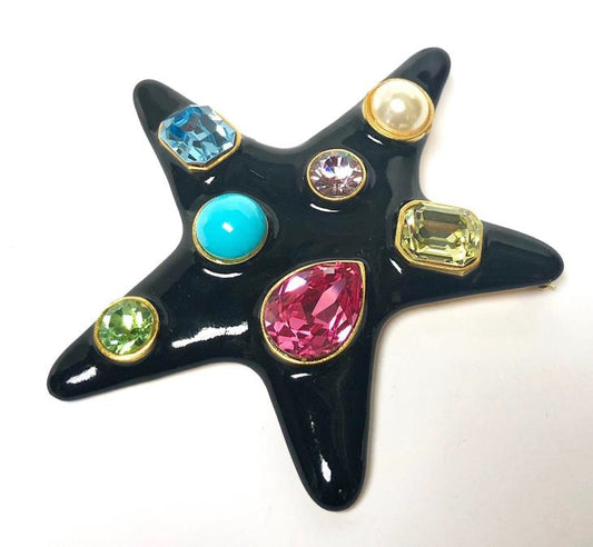 Black Star Pin with Multi-Color Pastel Gems