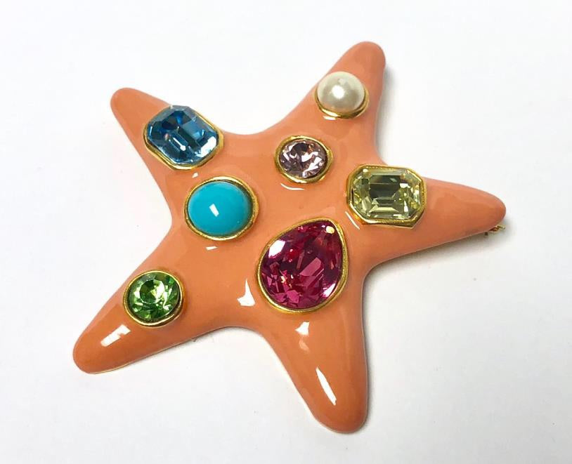 Coral Star Pin with Multi Pastel Gems