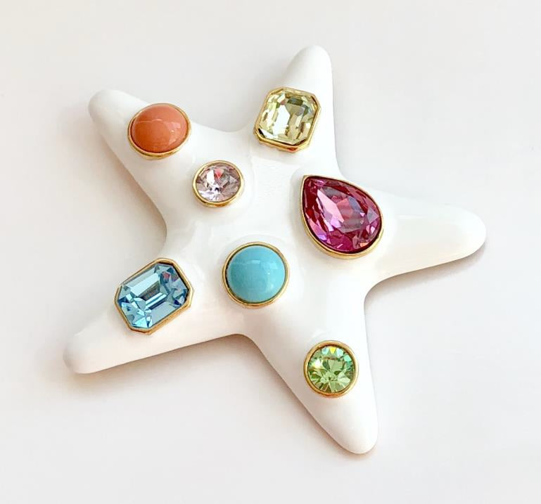 White and Pastel Crystals Enamel Star Pin