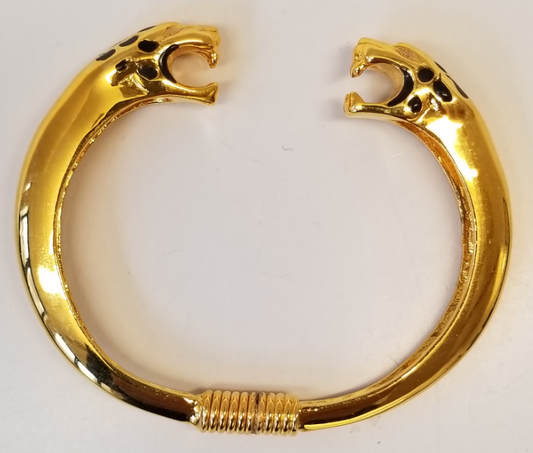 polished gold 2 headed jaguar w-black spots bracelet