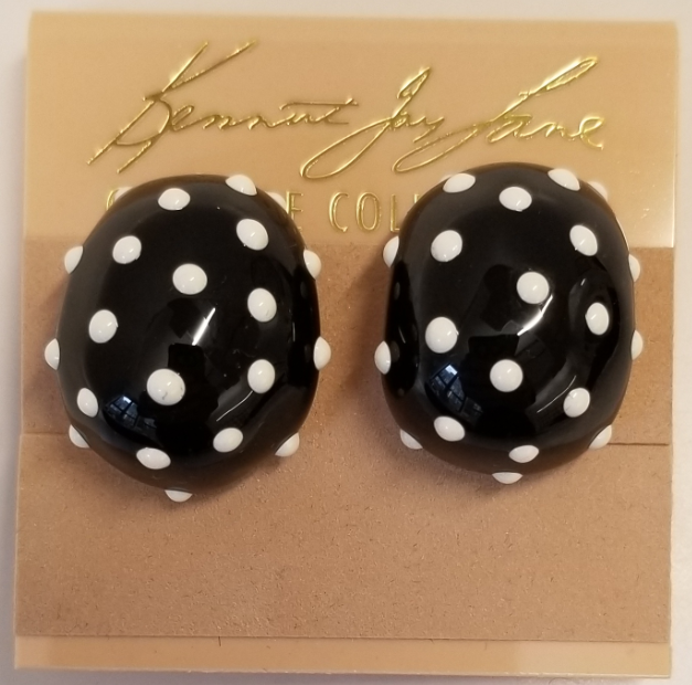 Gold Black Enamel White Dots Earring