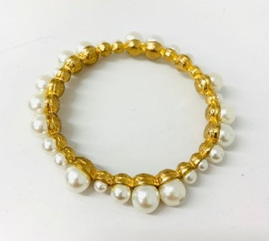 3" Gold with White Pearls Slip on Bangle