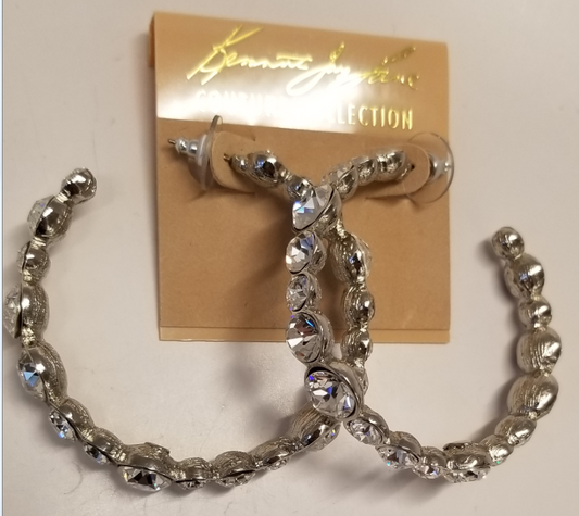 Rhodium Crystal Hoop Pierced Earring