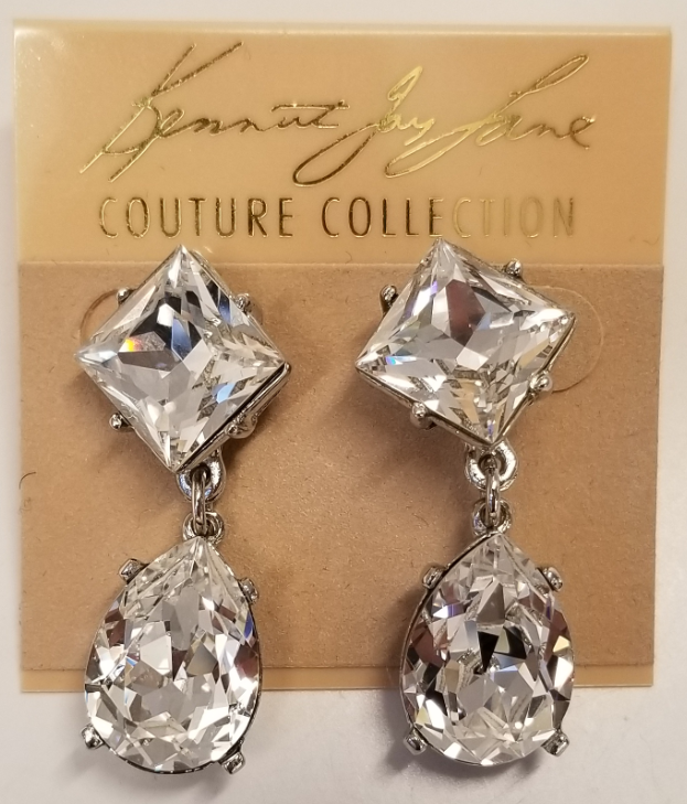 Rhodium With Crystal Diamond Top Teardrop Pierced Earring