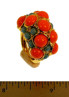 Large Light Coral and Small Turquoise Cabachon Ring