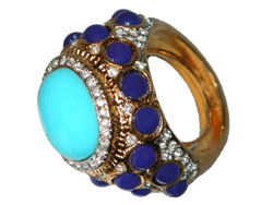 Large Turquoise and Small Lapis Cabachons on Gold Ring