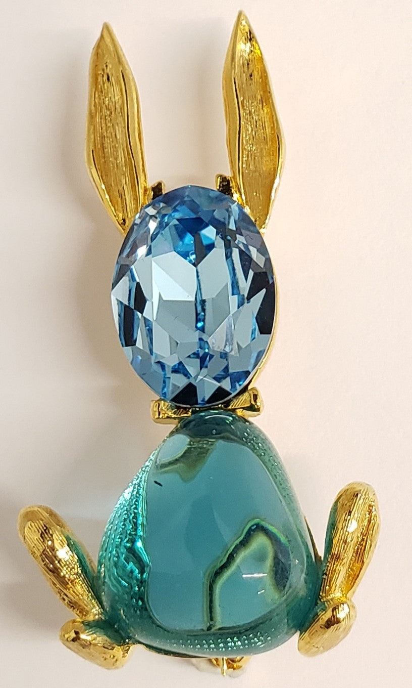 2" Gold Aqua Rabbit Pin