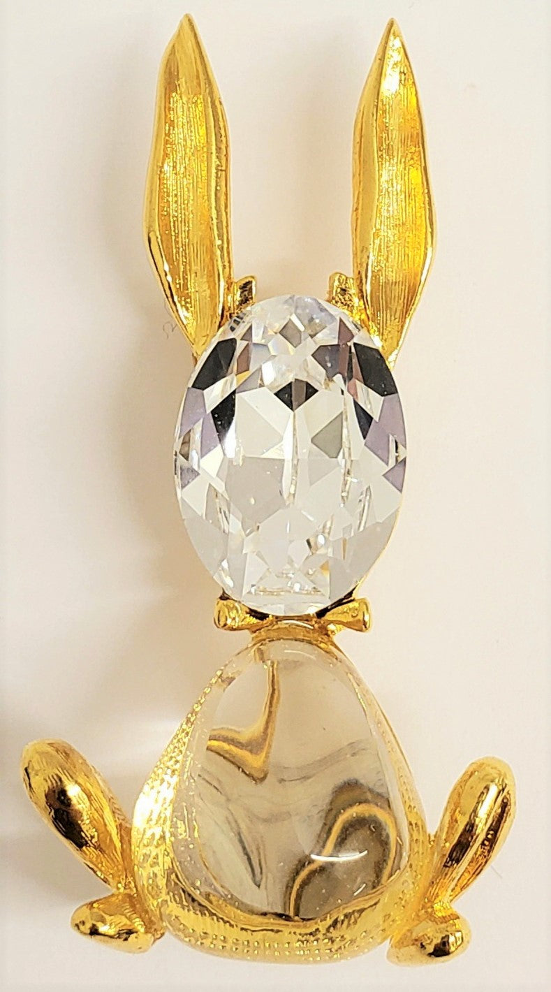 2" Gold Crystal Rabbit Pin