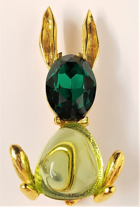 2" Gold Emerald & Peridot Rabbit Pin