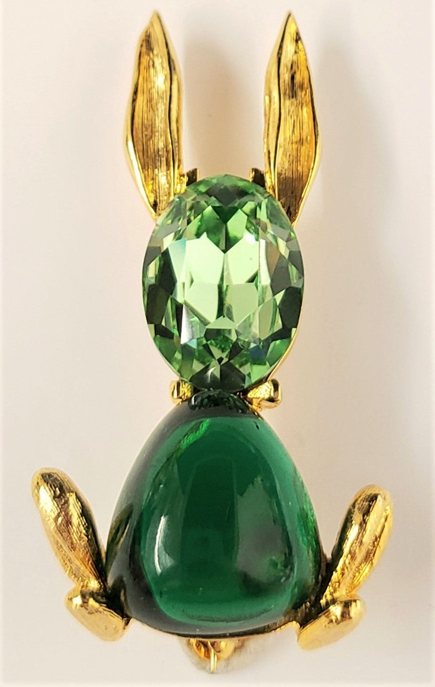 2" Gold Peridot & Emerald Rabbit Pin